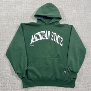 VTG 90s Michigan State Spartans Size Large Russell Made In USA Hoodie Sweatshirt